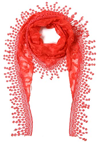 Cindy & Wendy Floral Embroidered Lace Triangle Scarf for Women - color: Red