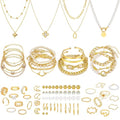 NEWITIN 69 Pieces Gold Jewelry Set for Women Fashion Costume Jewelry Gold Plated Necklace Bracelet Earrings Set for Women - color: Gold Jewelry Set D