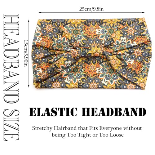 Boho Headbands for Women Vintage Flora Printed Stretchy Hair Bands Elastic Non-slip Twisted Knots Headwrap Headband Workout Yoga Hair Styling Accessories (Pack of 3) - color: Mixed