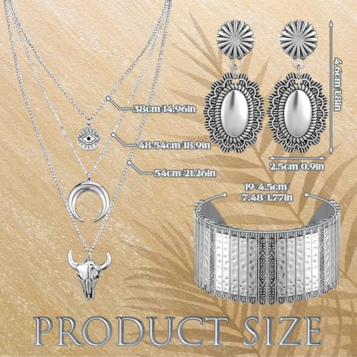 Inbagi 3 Pcs Boho Western Jewelry for Women Turquoise Jewelry Set Vintage Earrings Bracelet Western Bohemian Necklace for Women Cowboy Cowgirls - style: Boho