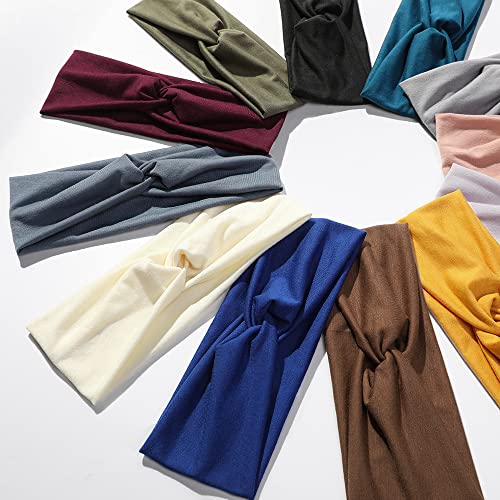 Artilady 12 Pack Boho Headbands for Women - Soft Yoga Elastic Hair Bands for Girls Workout Running Sport Head Wrap Non-slip Breathable (Q) - color: 12pcs Ocean