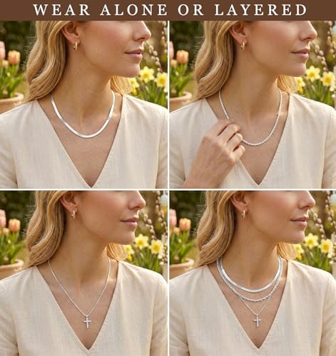 Poxtex Cross Necklace for Women Teen Girls, Dainty 14K Gold Silver Plated Cross Choker Jewelry Non Tarnish Waterproof Cute Simple Small Necklace Christian Baptism Religious Faith Jewelry Gifts - color: 09 Layered cross necklace-silver