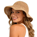 Sun Hat for Women Beach Hat Straw Bucket Hat Summer UV Protection, Packable Breathable Crochet Style - color: 1pack-khaki