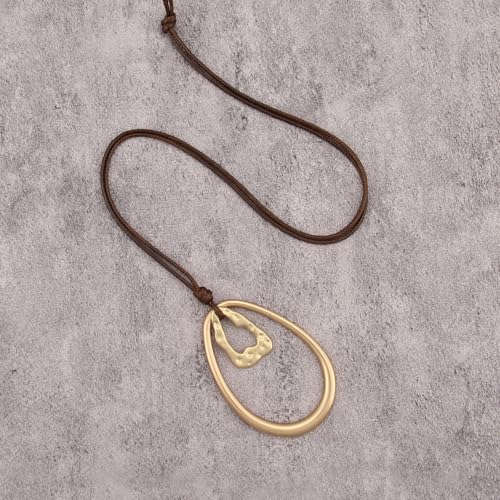 JAOYU Bohemian Necklaces for Women Leather Necklace Wood Pendant Choker Long Brown Necklace Chunky Circle Boho Hippie Jewelry - style: Boho Jewelry Long Necklace