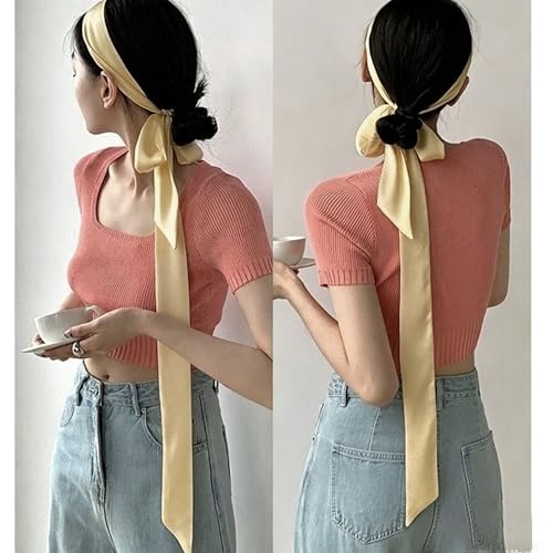 Long Thin Skinny Scarf Satin Neckerchief Ribbon Tie Waist Belt for Women - color: Beige