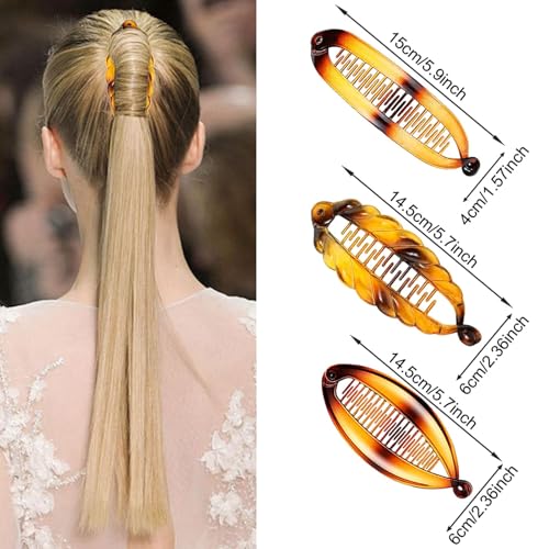 18 Pieces Banana Hair Clips Classic French Hair Comb Set Fishtail Plastic Twist Hair Clip Ponytail Accessories for Women Girls, 9 Styles - color: black, brown