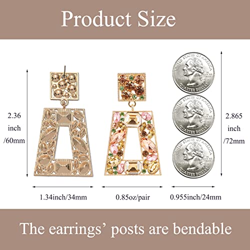 Rhinestone Rectangle Statement Earrings Colorful Crystal Geometric Drop Dangle Earrings for Women Prom Party - color: champagne