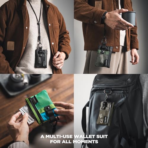 VULKIT Small Minimalist Wallet for Women and Men RFID Blocking, Zipper Coin Pouch with ID Window and Keychain, Water Resistant Travel Lanyard Wallet Black - color: Black