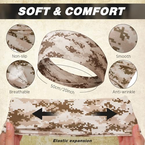18 Pcs Sports Sweatbands for Men Women Camo Headbands Workout Non Slip Headbands Breathable Head Band Fitness Stretchy Unisex Hairband for Yoga Running Cycling Ball - color: Colorful