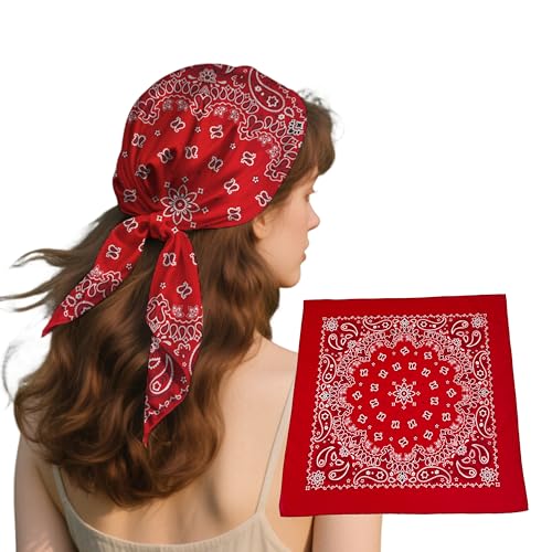 Bandana Single Pack Soft Thin 27 inch Cotton Paisley Extra Large Headwear - color: Red