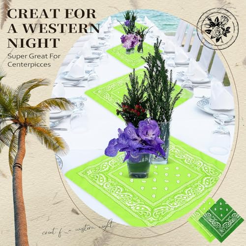 Suhine 24 Pcs Bandanas Bulk for Women Men 22 x 22 Inch Paisley Outdoor Headband Cowboy Handkerchief Summer - color: Fluorescent Green, Grass Green