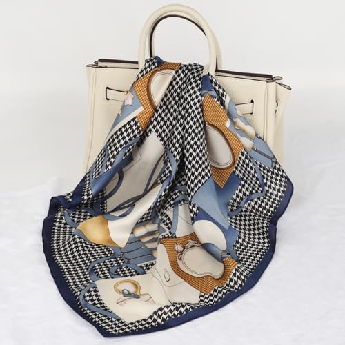 Relang Fashion Silk Satin Head Scarf for Women Hair Bandana Hair Scarf Wrap Neck Scarf for Women 27.5×27.5 inches - color: Blue Ribbon Houndstooth