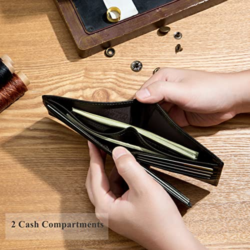 BULLCAPTAIN RFID Wallets for Men,Genuine Leather Wallet QB-05（Forest Green | Slim,Bifold,Front Pocket Wallet, 2 ID Windows,11 Card Slots,RFID Blocking TechnologyGift Choice - color: Forest Green