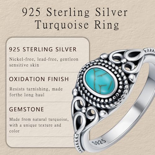 Boho Rings 925 Sterling Silver Turquoise Ring Western Jewelry Women's Eternity Rings Christmas Jewelry Gifts for Wife Mom Size 7-9 - style: Turquoise-2