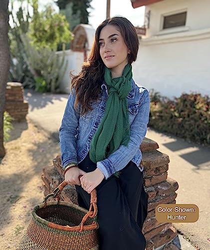 Humble Hilo Womens Woven Bohemian Style Gauze Scarf,Shawl, Head Wrap Fringed Edge Lightweight, Long Folds Small - color: Emerald