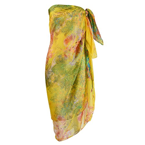 Womens Sexy Bohemian Floral Beach Cover Up Sarong Wrap Swimsuit Beachwear - color: Yellow (Flower)