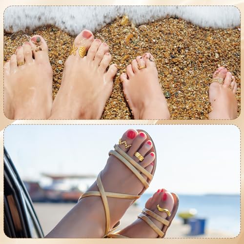 Liliaafar 12 Pcs Gold Open Toe Rings Set for Women High Color Retention Adjustable Toe Band Knuckle Ring Summer Beach Party Foot Jewelry