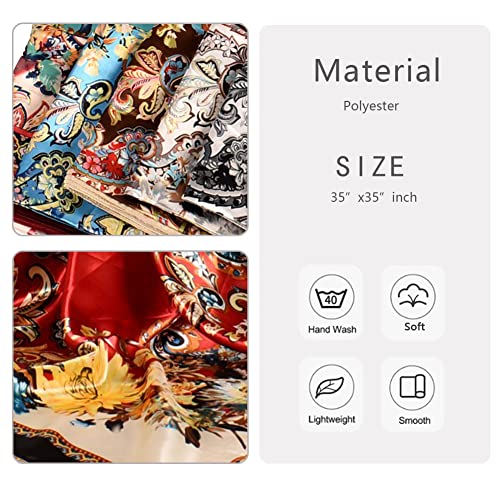 4Pcs Silk Head Scarves for Women Satin Hair Scarf 35”Large Square Bandana Silk Like Neck Scarf Shawl - color: Red/Blue/White/Beige