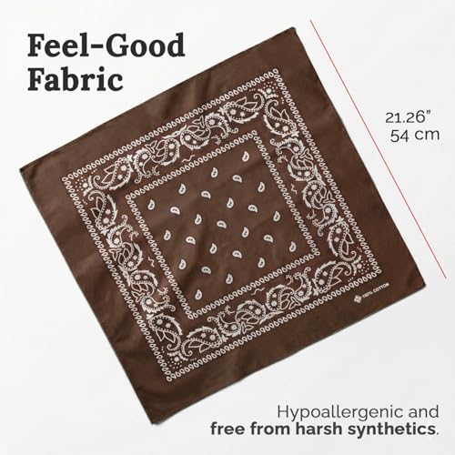 ZENO 100% Cotton & Natural Fibers Bandana Scarf - Soft, Durable, Machine Washable – Unisex for Men & Women - color: Brown Single