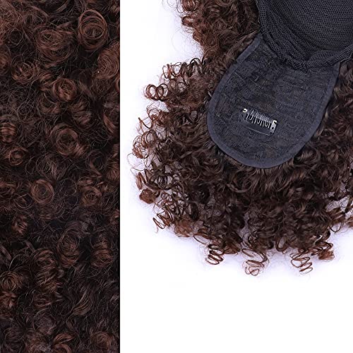 Drawstring Ponytail with Bangs - Afro Puff Extensions for Women, Short Curly Clip in Wrap Updo Hairpiece (2-33#) - color: 2-33#