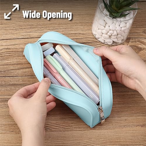 Mr. Pen- Silicone Pencil Case, Aesthetic Pencil Bag for Women, Makeup Pouch | Multifunctional Pouch for Stationery, Cosmetics and Electrical Goods Storage - color: Light Blue