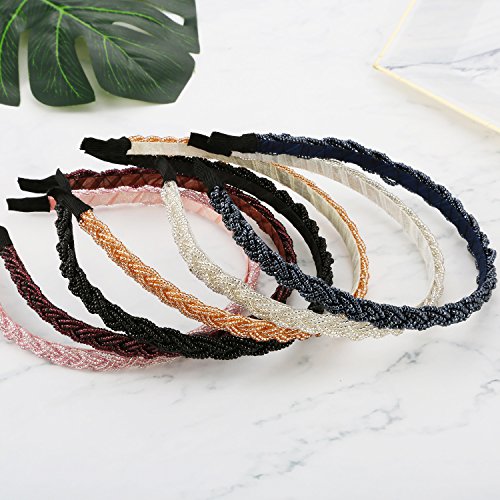 MTLEE 6 Pieces Beaded Headbands for Women Sparkly Crystal Beaded Hair Hoop Hairbands Multiple Color Hair Accessories Head Bands Christmas Gift(Classic Colors) - color: Classic Colors