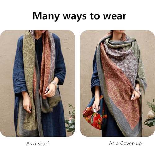 Paisley Pashmina Feel Shawls Wraps for Women Rave Scarf Soft Silky Exotic Boho All Seasons - color: Green