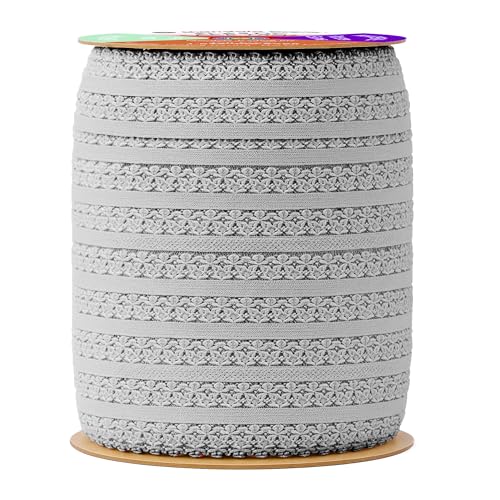 Mandala Crafts Gray Stretch Lace Soft Elastic Trim Roll - 55 Yards 1 Inch Wide Stretchy Frilly Picot Ribbon for Sewing Lingerie, Headbands, Underwear, and Crafts - color: Gray
