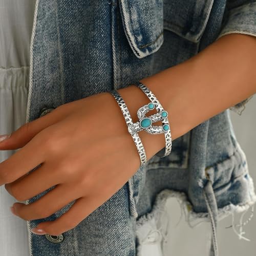 Long tiantian Western Turquoise Beaded Bracelet Set for Women Stackable Cowgirl Bracelets Boho Concho Jewelry Country Concert Rodeo Outfit Accessories Gifts - color: D4