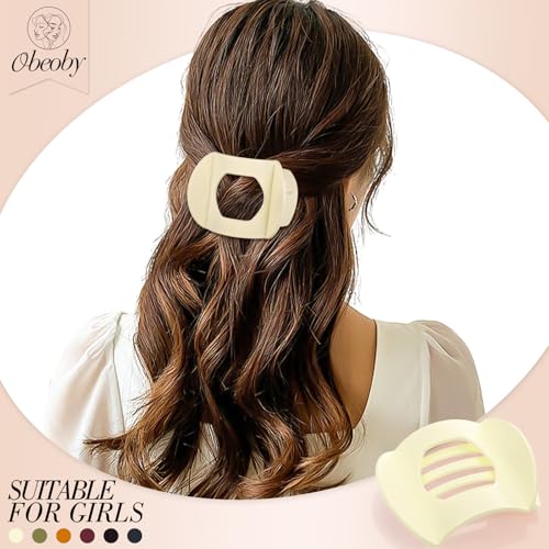 Obeoby 6 Pcs Flat Hair Clips for Women, Medium Flat Claw Clips French Hair Barrettes Accessories for Girls - color: Orange, black, white, blue, red, brown