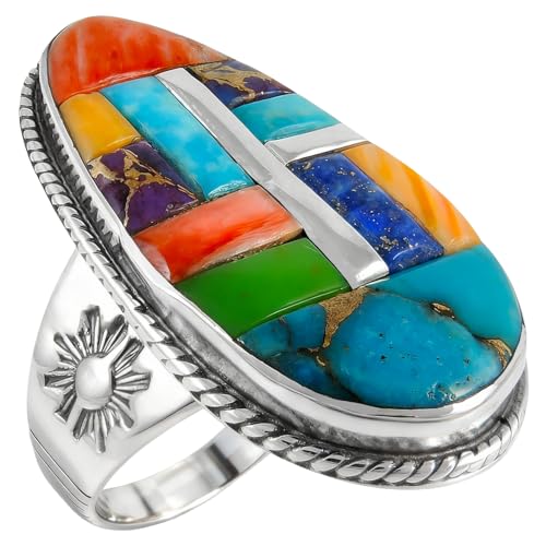Sterling Silver Genuine Gemstones & Turquoise Ring (SELECT color) - color: Multi-51