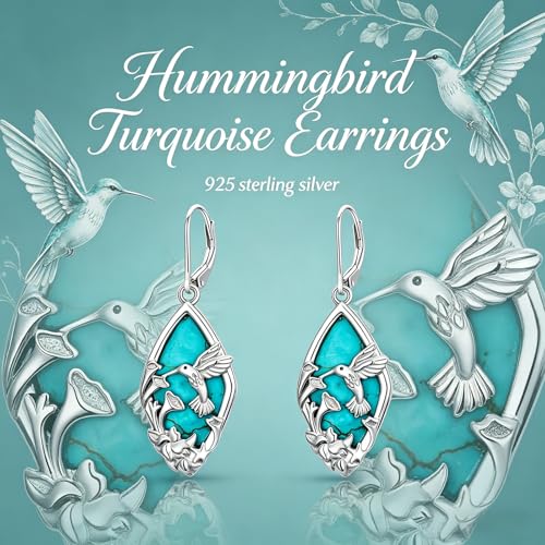 Natural Turquoise Earrings for Women Dangling 925 Sterling Silver Dangle Earrings Western Jewelry Christmas Gift for Sister Mother - style: I-Hummingbird Earrings
