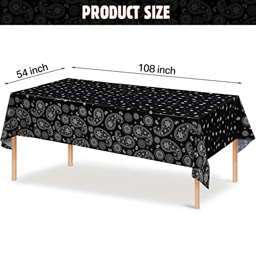 Western Party Tablecloth Paisley Table Cover Bandana Plastic Table Cloth Rectangle Floral Tablecloth for Western Cowboy Themed Party Decorations, 108 X 54 Inches (Black, 3 Pack) - color: Black