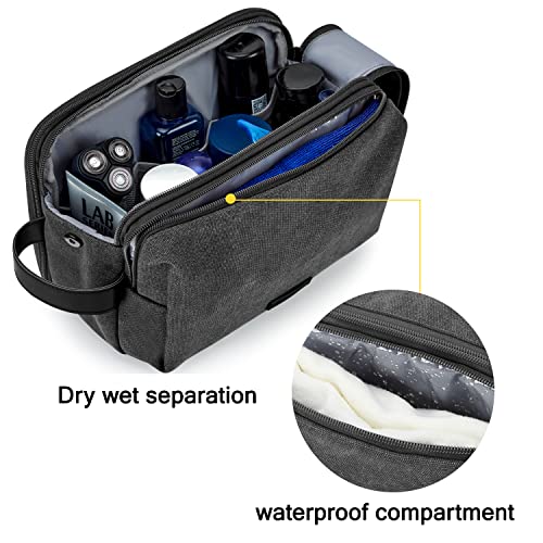 BAGSMART Toiletry Bag for Men, Canvas Travel Toiletry Organizer Dopp Kit Water-resistant Shaving Bag for Toiletries Accessories,Black-Large - color: Black, size: Large