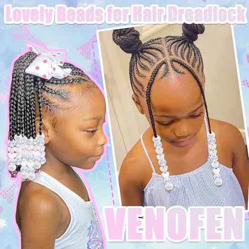 60PCS White Clear Heart Hair Beads for Braids Loc Dreadlock AB Color Round Bead Accessories Cute Acrylic Pony Beads Valentine's Day Decor for Kids Girls - color: White&Clear