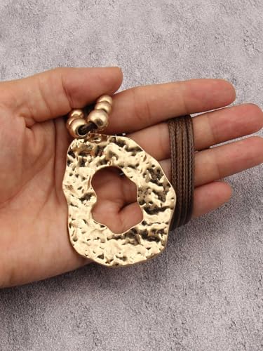 Jeilwiy Leather Necklace for Women Funky Necklace Choker String Cord Necklace with Pendant Boho Style Jewelry - style: Irregular Pendant Brown Leather
