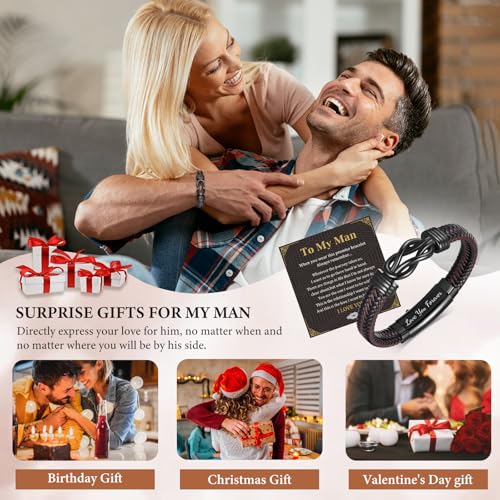 MEALGUET Men's Bracelets Gifts for Men - Brown Braided Leather Infinity Knot Bracelets Engraved Love Massage for Son Man Husband Boyfriend, Mens Bracelet Jewelry Gift for Birthday Valentine's - style: To my man bracelet