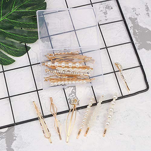 20 Pieces Elegant Hair Barrettes Bridal Golden Metal Hair Clip | Artificial Pearl Hair Pins, Clear Rhinestone Bobby Pin, Weddings Hair Accessories