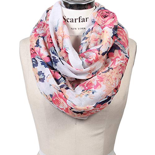 Scarfand's Romantic Rose Prints & Floral Patterns Lightweight Infinity Fashion Scarves Wraps - color: Bouquet Rose Ivory