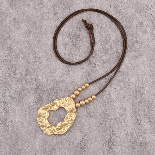 GelConnie Leather Necklaces Turquoise Long Boho Necklaces for Women Brown Chunky Circle Pendant Chocker Necklace Gold Sweater Necklace - style: Large Boho Necklace
