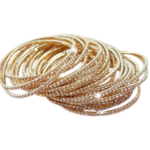 10 Pieces Women's Tennis Bracelet Set 2mm Extra-fine Delicate Rhinestones Adjustable Stackable Stretch Bracelet Wedding Party Jewelry Gifts - color: G-Champagne