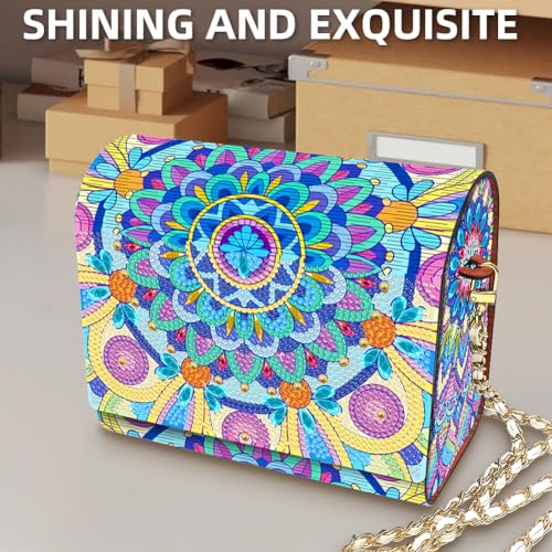 C'eitura Mandala Diamond Art Painting Wooden Pouch Kit, DIY Crossbody Bag with Chain, 5D Boho Shoulder Bag with Zipper, Handmade Hippie Festival Purse for Women - color: SKB209