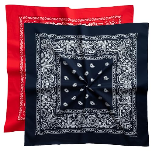 Extra Large Bandana 27” x 27”,100% Cotton bandana for Men and Women，Multi-Purpose Scarf Headbands ，Head Scarfs - color: Red/Navy Blue
