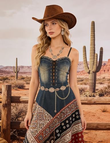 TOPACC Western Metal Concho Belt for Women Cowgirl Chain Belts for Dresses Jeans Country Concert Outfit - color: A Bright Gold, size: Fit Waist: 26-28 in