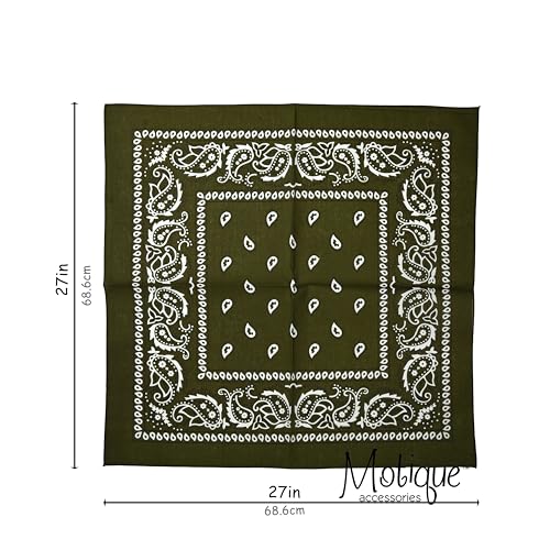 Motique Accessories Extra Large Paisley Bandana 27x27 Inch - color: Olive