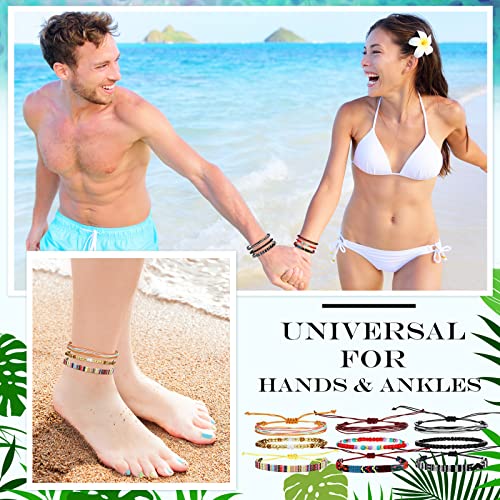 Yinkin 18 Pcs Boho Surfer Ankle Bracelets for Women Men Adjustable Handmade Braided Friendship Bracelet Waterproof String Rope Beaded Anklets Summer Beach Jewelry Gift - style: Bohemian