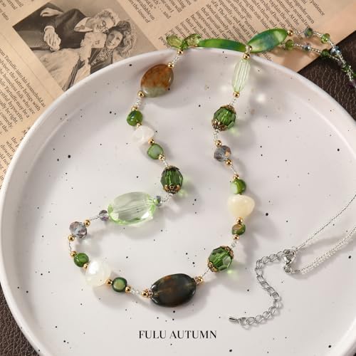 FULU AUTUMN Long Necklaces for Women Trendy Long Chunky Beaded Necklace Boho Fashion Costume Jewelry Mothers Day Gifts for Her - color: Green