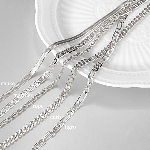 DEARMAY 14K Gold Plated Ankle Bracelets for Women Waterproof - Dainty 6Pcs Anklets Layered Cuban Link Chain Herringbone Cute Anklets Set Pack Summer Beach Jewelry Gift for Women Teen - color: Silver Anklet B