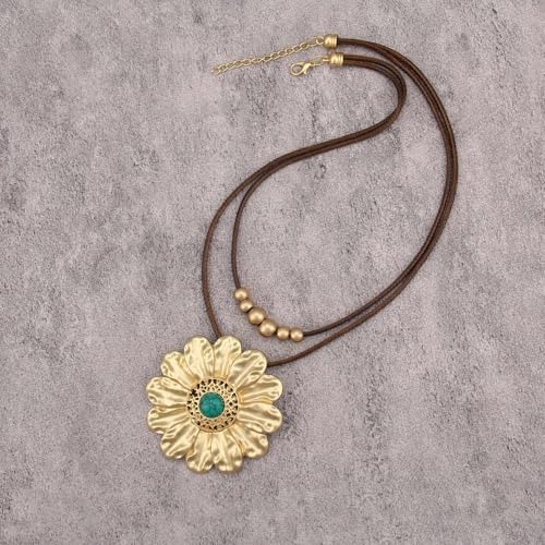 Boho Necklaces for Women Chunky Circle Necklace Layered Boho Circle Leather Choker Necklace Long Vintage Necklaces Bohemian Jewlery Gifts - style: Bohemian Large Pendant Necklace