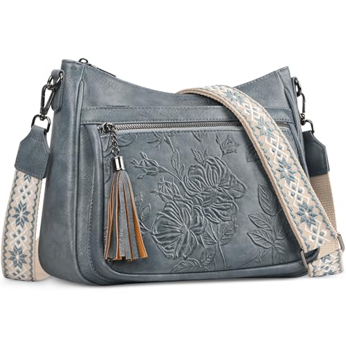Crossbody Bags for Women, Vegan Leather Medium Crossbody Purse, Spacious Daily Travel Shoulder Bag with Boho Strap - color: Blue